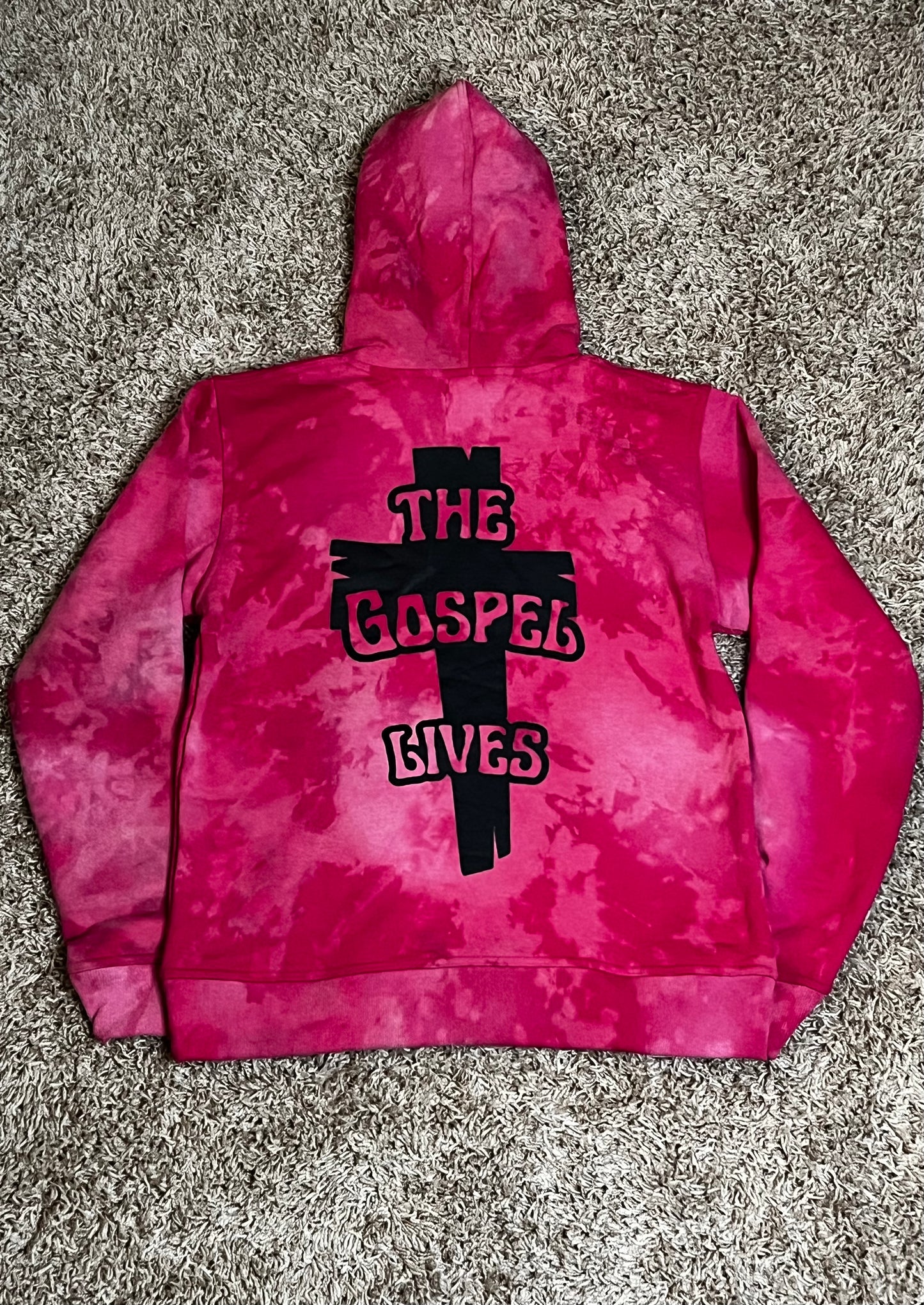 Pink Acid Wash ‘The Gospel Lives’ Pullover Hoodie *see description*